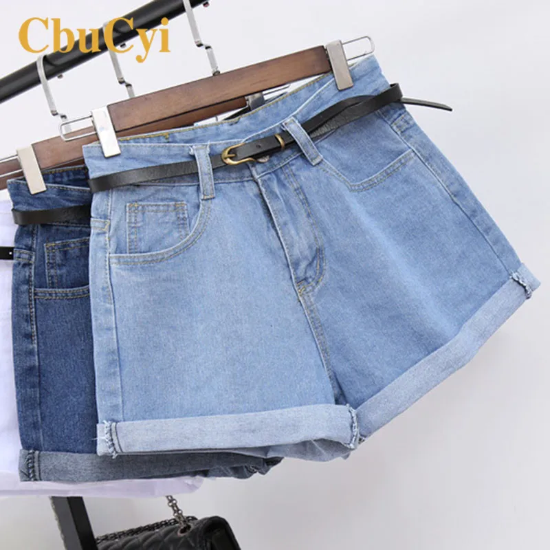 

2019 Summer High Waist Denim Shorts Female Loose Burrs Short Jeans Women Wide-Leg Short Casual Denim Shorts Without Belt
