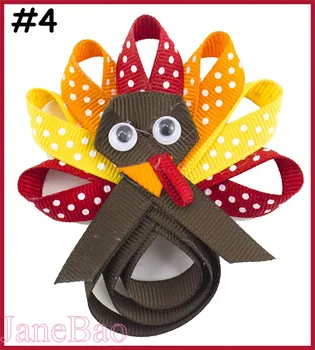 

free shipping 4pcs Thanksgiving Gobble Gobble Turkey Thanksgiving Turkey Hair Bow Tommie Turkey Hair Clip Holiday Hair Clip Clip