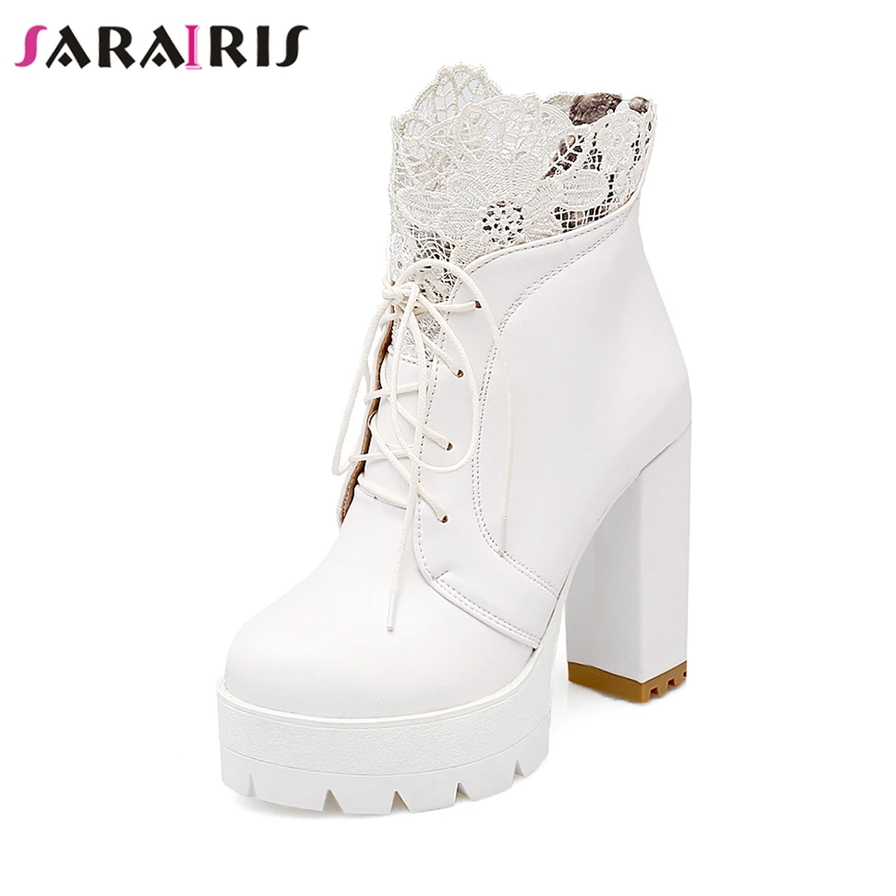 

SARAIRIS 2020 New Big Size 32-43 Elegant Lace Platform Booties Women 2020 Winter Add Fur High Heels Boots Shoes Woman