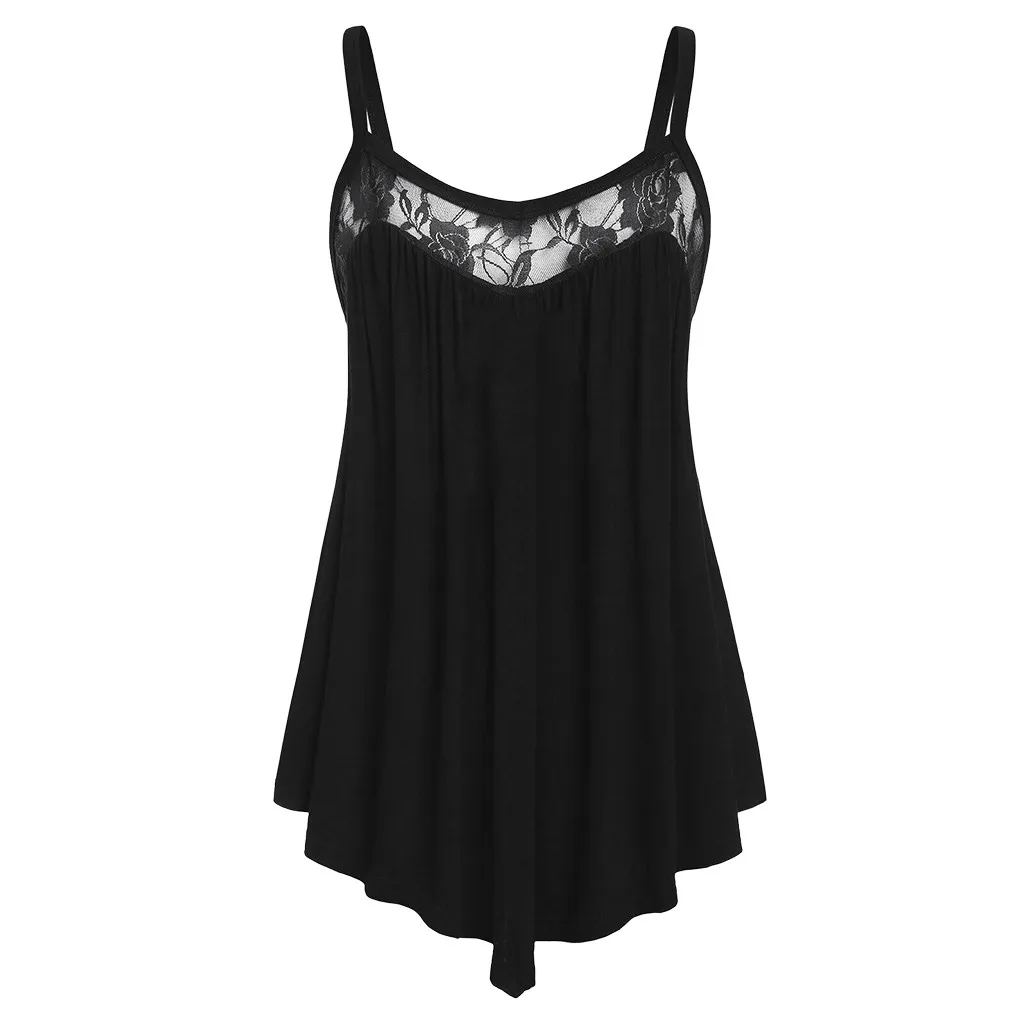 

JAYCOSIN Top Women Halter V Neck Basic Sleeveless Lace Tank Tops Women'S Summer Irregular Top Camisole Plus Size T-Shirt Blous