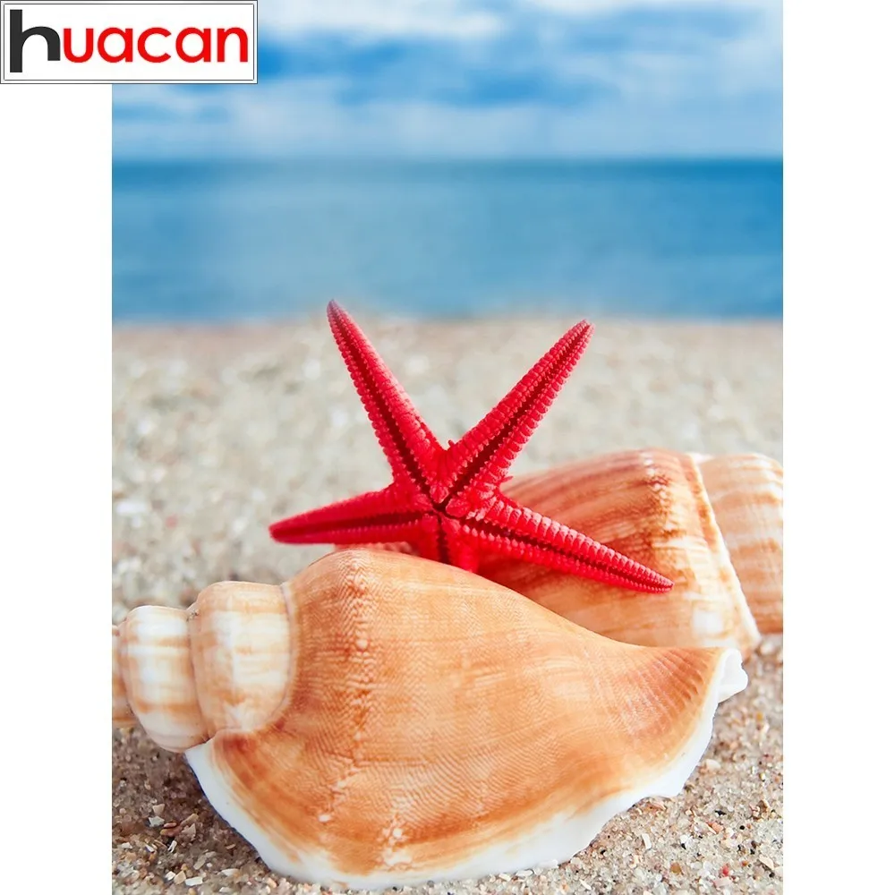

HUACAN Diamond Mosaic Landscape 5D DIY Diamond Painting Beach Full Drill Round Shell Home Decor Seaside Picture Of Rhinestone