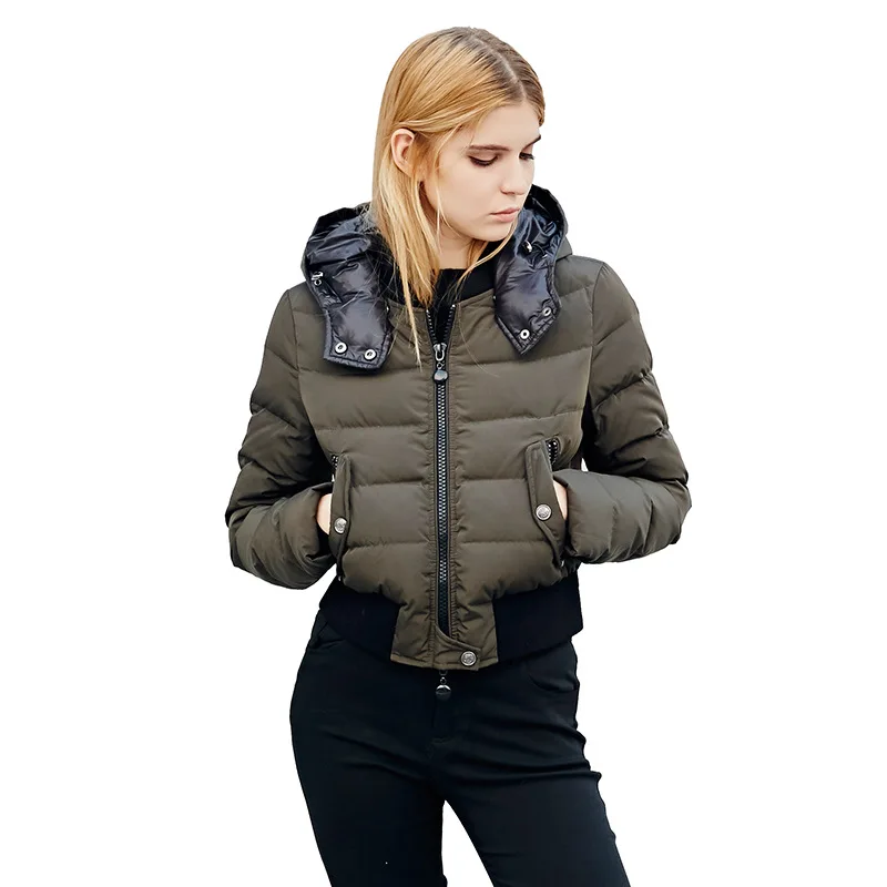 

2018 Winter New European and American high-end hat detachable white duck down jacket hooded high street short design coats