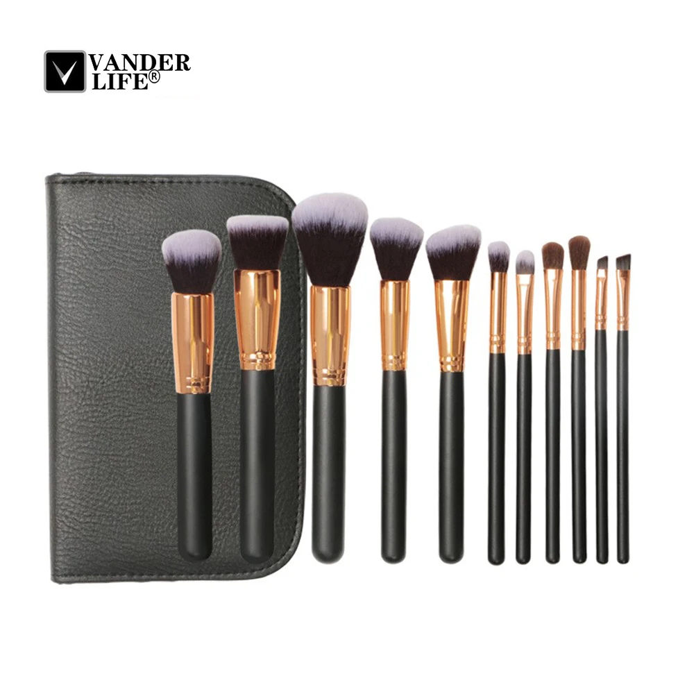 

11PCS Make-up Brush Cosmetic Makeup Tool Beauty Powder Brushes Set Kit Foundation Eye Shadow Lip Nose Brush With PU Case