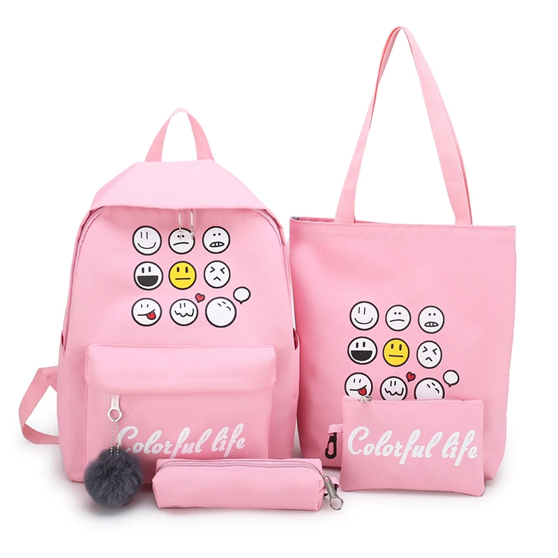 

4PCS Cartoon letters canvas backpack sac a dos femme Women Backpack mochila feminina mochila mujer backpack women