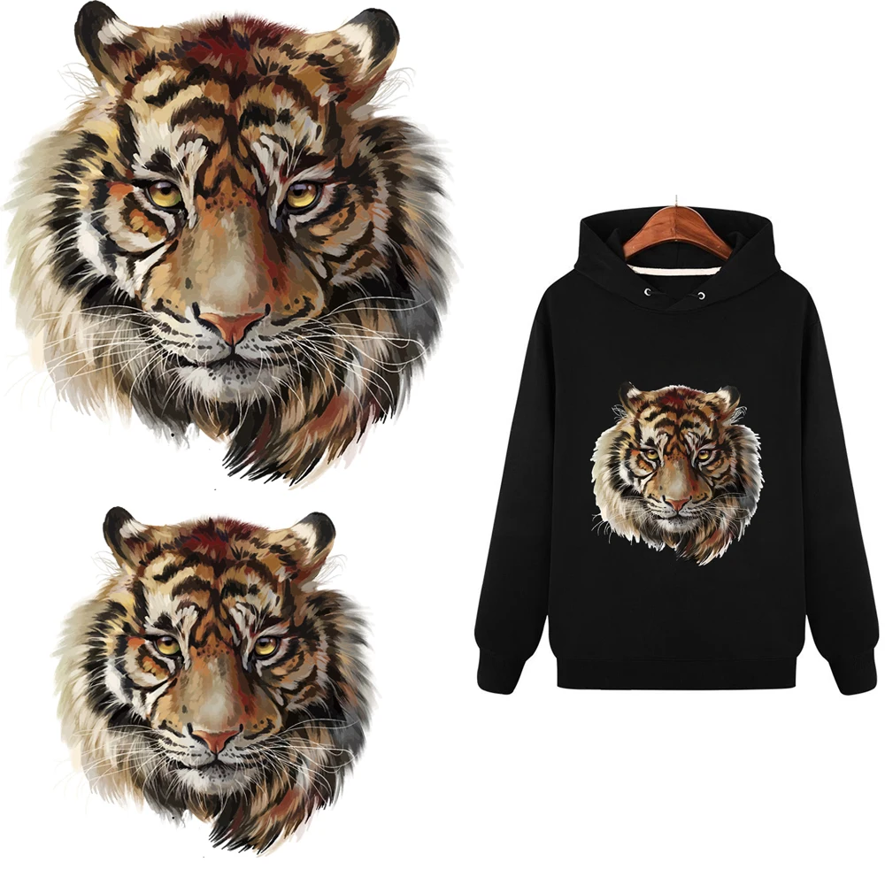 

1pc Tiger Lion Patches T-shirt Press Heat Transfer Sticker A-level Washable Iron On Appliques For T-shirt Dresses Decoration