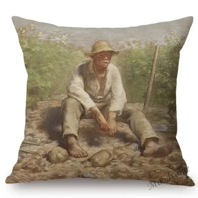 Jean Francois Millet Pastoral Realism Oil Painting The Gleaners Harvest Home Decoration Art Pillow case Linen Sofa Cushion Cover