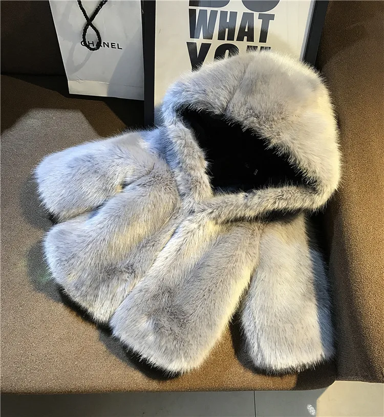 Детская шуба из искусственного меха с капюшоном и длинным рукавом|girls faux fur