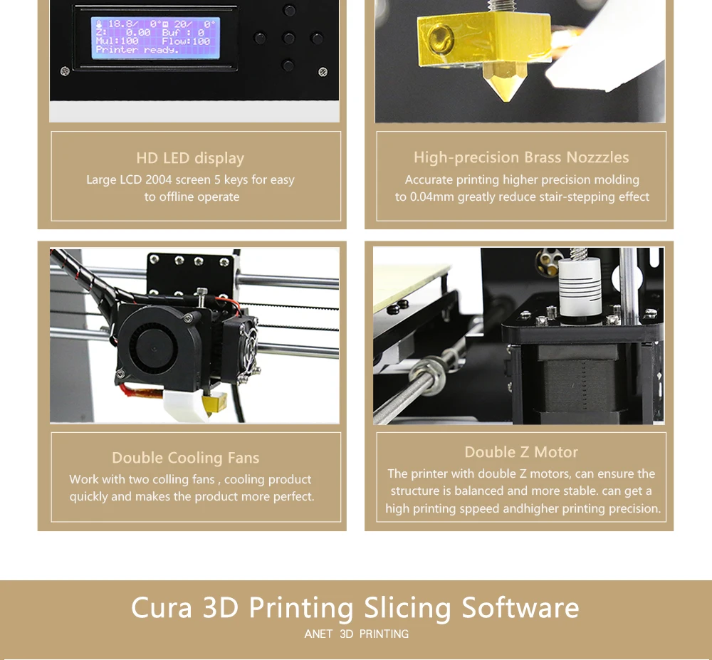 Заводская распродажа Anet A8 3d принтер 2004 lcd MK8 насадка Высокая точность Reprap i3 DIY Набор 3d принтер размер печати 220*220*240 мм