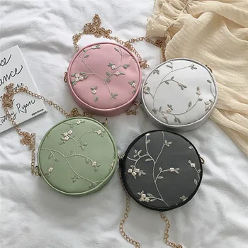 

New 2019 hot selling Fashion Women Girl Round Leather Embroidery Handbag Shoulder Messenger Bag mochila bolsa feminina