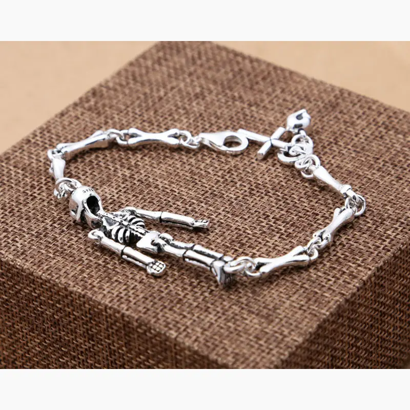 Чистый 925 стерлингового серебра череп Браслеты модные классические Bone ручной
