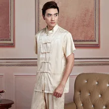 Новое поступление в китайском стиле Для мужчин атласная кунг-фу Футболка короткий рукав Кунг Фу рубашка ушу Костюмы Топы M L XL XXL XXXL W13