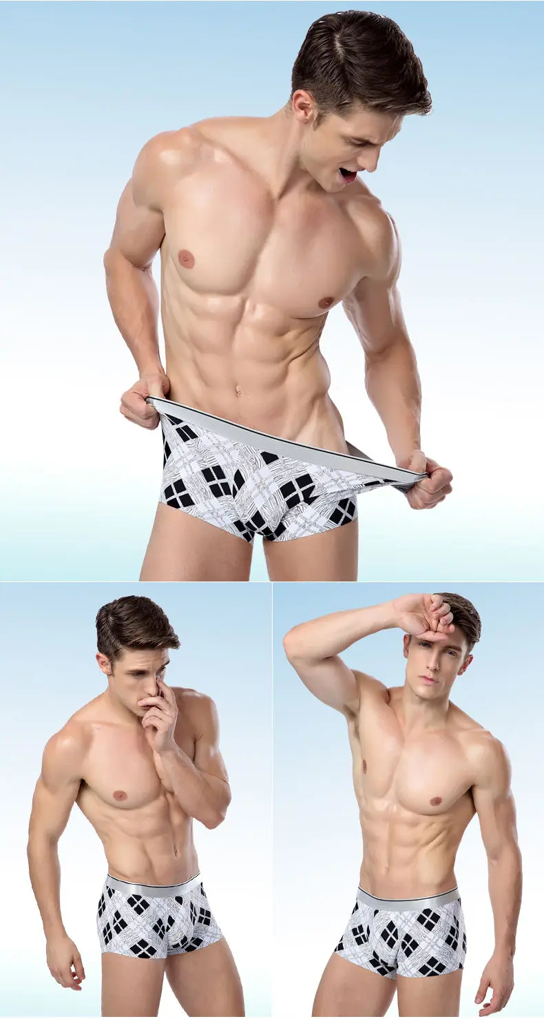 4PCS Lot Mens underwear ice breathable male boxers short print Mens bodysuit under pant Nylon Spandex Fit Size L-2XL Muls Brand-10