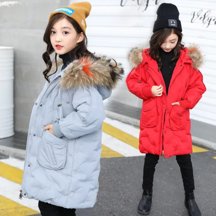 

Girl thickening Hooded Warm Jacket Newest 2018 Winter New Cotton Jackets Girls Fashion Fur Collar Letters Coats kids clothes