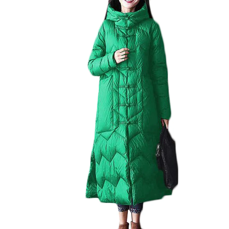 Новинка зимы, куртка-пуховик Для женщин Модные Длинные обтягивающие черные 90% куртки-пуховики с наполнителем из белого утиного пуха, Для женщин Повседневное белое пуховое пальто с капюшоном для мальчиков; B310 - Цвет: green