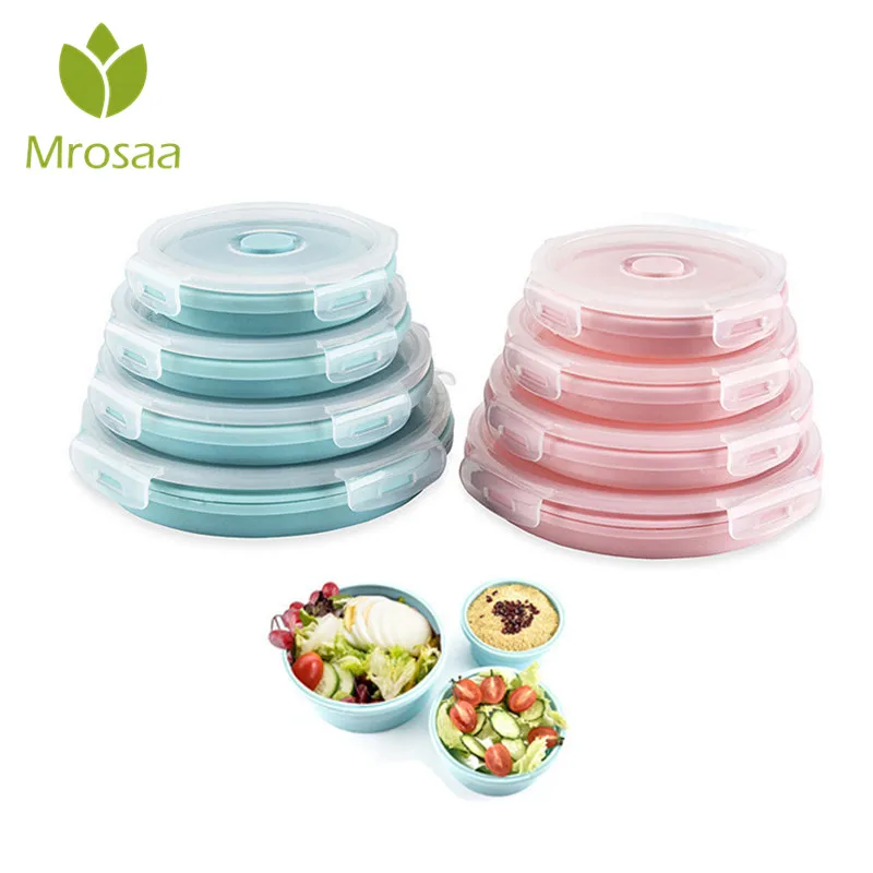 

Mrosaa Round Collapsible Lunch Box Stackable Food Storage Containers With Lids Foldable Meal Food Bowl for Kids School