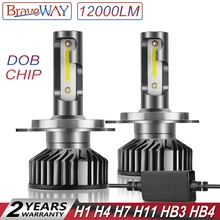 Buy BraveWay DOB Chip LED Ice Lamps for Auto H1 H4 H7 H8 H11 HB3 HB4 9006 9005 Light Bulbs LED Headlight H7 Canbus 100W 12000LM 12V Free Shipping