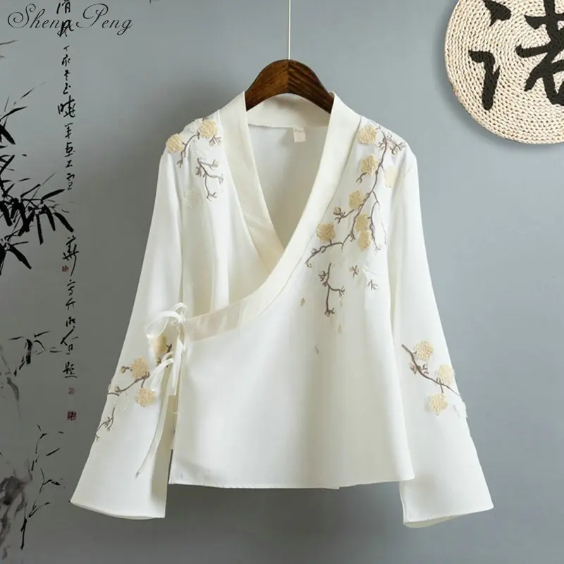 Традиционный китайский блузка футболки для женщин с воротником «Мандарин», Восточный белье Женская рубашка блузка Чонсам лидер Q670
