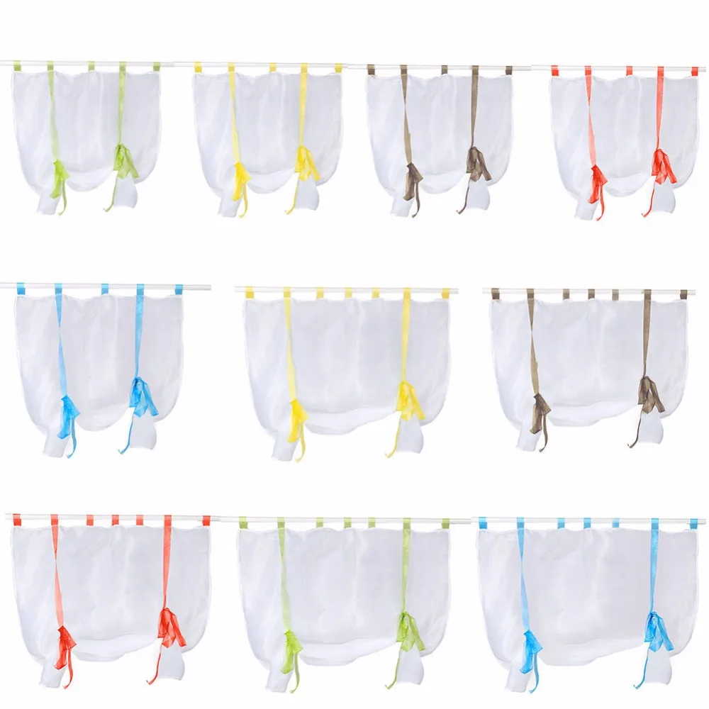 

Adjustable 2 Sizes Sheer Kitchen Roman Curtain Height Liftable Gauze Multicolor Window Wave Curtain Shade chiffon Roller Blinds