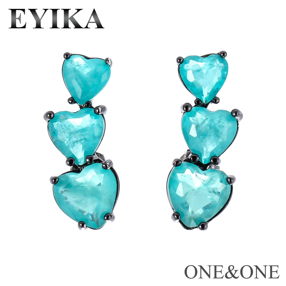 EYIKA, женские нежные Серьги-гвоздики в форме сердца, сплав, кристалл, камень, 9x23 мм, зеленый цвет, модные очаровательные Серьги для женщин, ювелирное изделие, Серьги