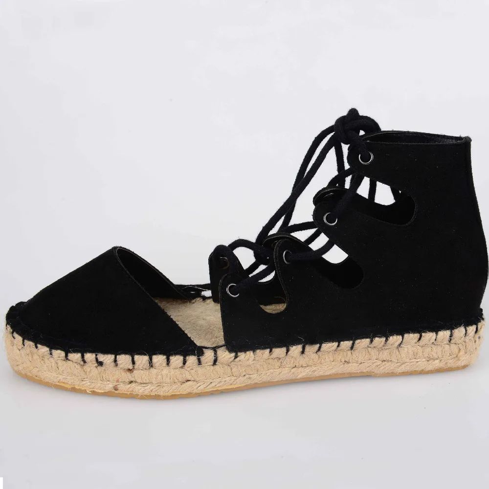 EU36 41 Espadrille women sandals lace up flat hemp straw weave jute