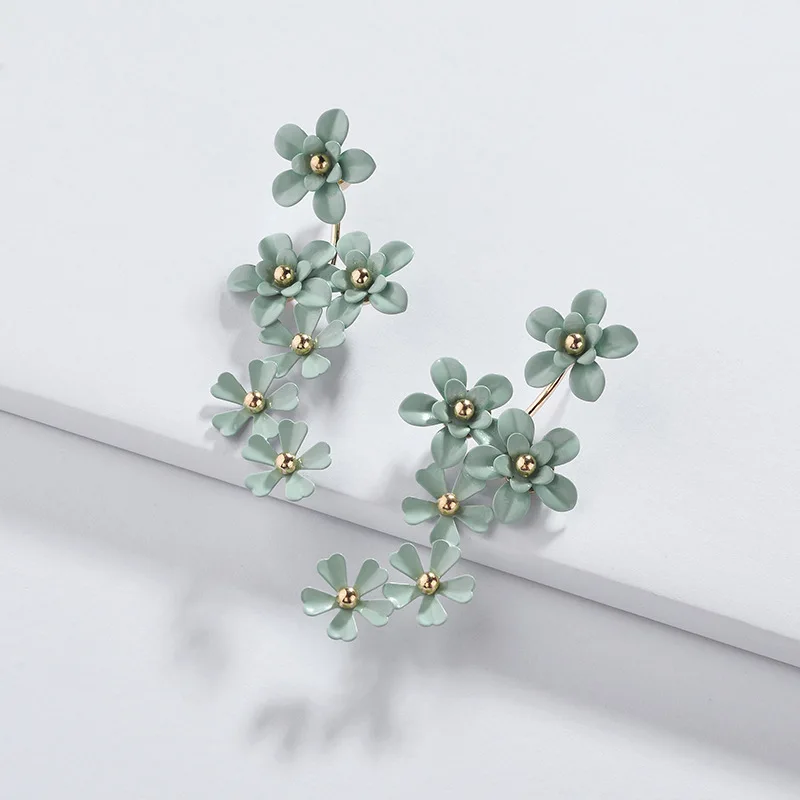

2019 New Trendy Spring Summer Multiple Enameled Flowers Stud Earrings Hyperbole Detachable Front Back Big Earrings