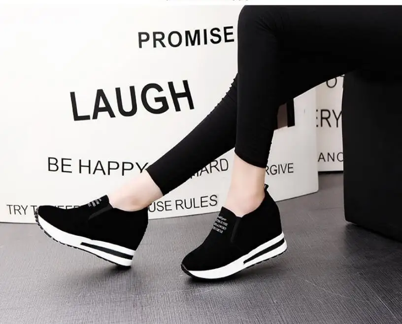 Flock New High Heel Lady Casual black/Red Women Sneakers Leisure Platform Shoes Breathable Height Increasing Shoes