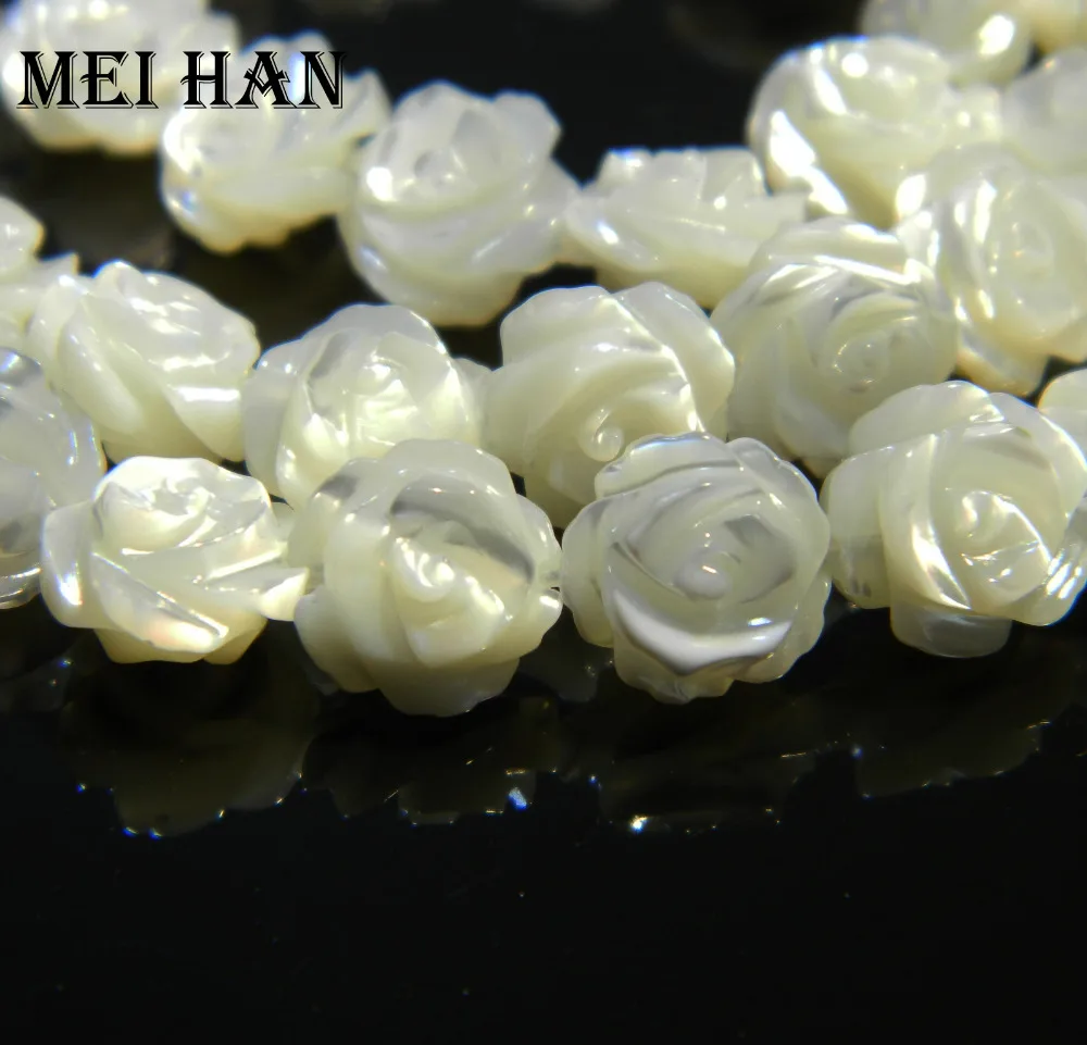 

Meihan Natural (25 & 20beads/set) white shell beads rose carved handmake for jewelry making design DIY bracelet necklace gift