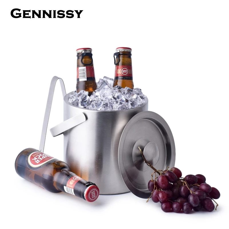 GENNISSY 1.3L Double Wall Stainless Steel Ice Bucket with Handle Ice