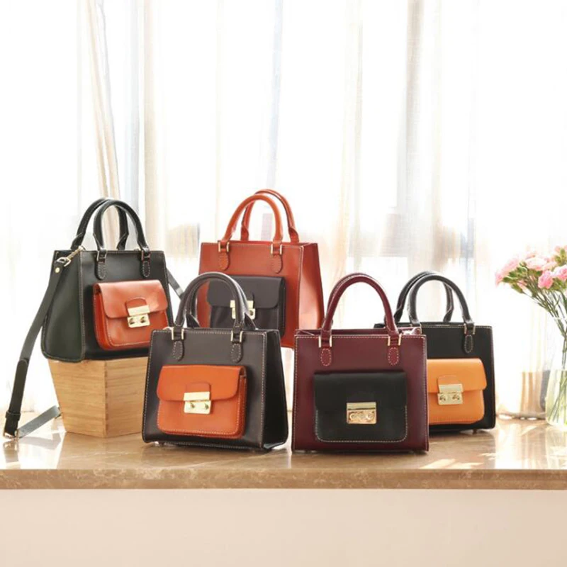 

High Quality Women's Genuine Leather Handbags Front Pocket Design Shoulder CrossBody Bag Fashion Soft Leather Vintage Women Bags
