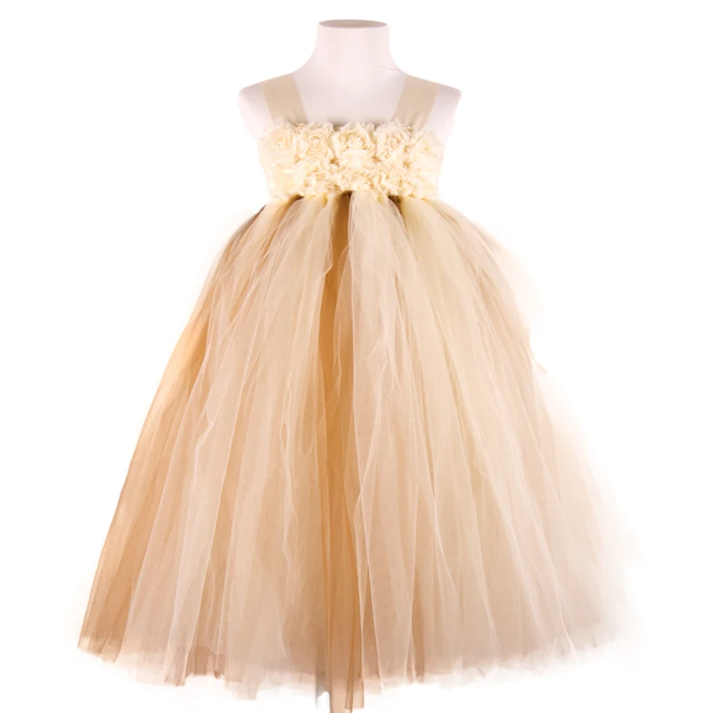 

POSH DREAM beige Brown Flower Baby Girl Clothes for Wedding Party Princess Casual Flower Children Ball Gown Tutu Dresses