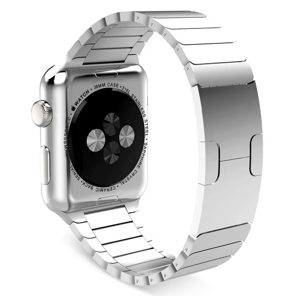 Stainless Steel Chain Shaped Watchband Original Buckle Clasp For Apple Watch iwatch bands silver With Connector