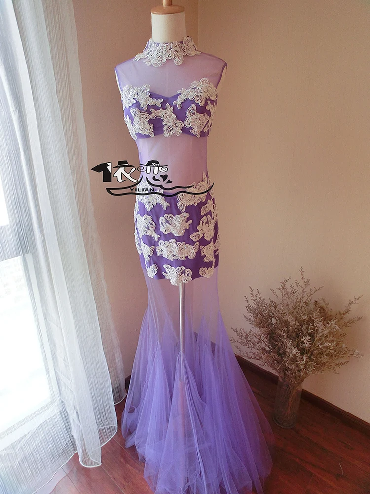 

free shipping robe de soiree 2016 bandage new hot sexy fashion highneck purple long vestidos de festa party long prom dresses