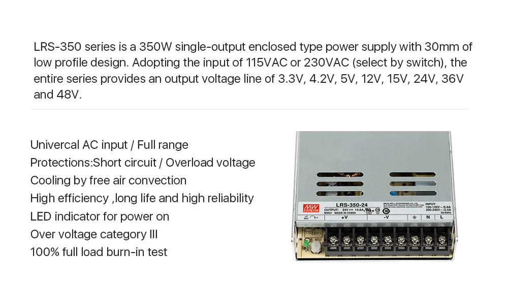 Meanwell LRS-350 импульсный источник питания 12 В 24 в 36 в 48 в 350 Вт МВт тайваньский бренд LRS-350-24