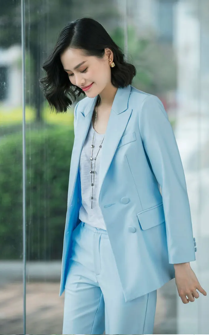 New Office Work Blazer Suits Of High Quality OL Women Pants Suit Blazers Jackets With Trouser Two Pieces Set Red Pink Blue