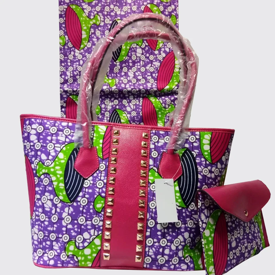 3 шт. комплект Африканский принт сумка + клатч 6 ярдов Анкара Африканский воск печати тканевые салфетки Africain для женщин DFBT-21