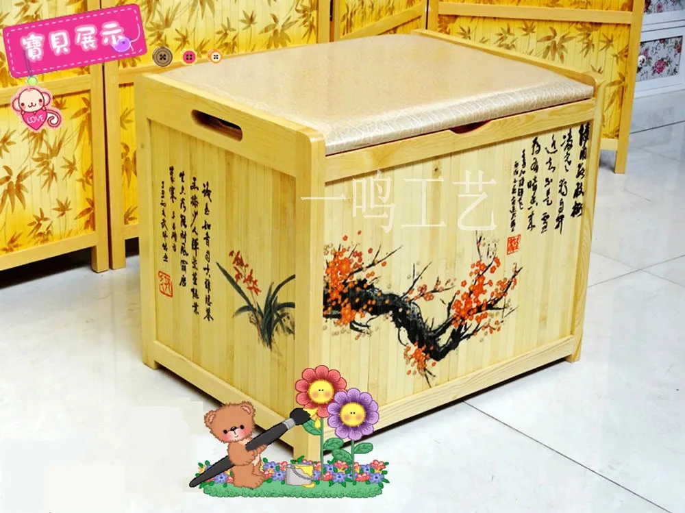Huanxie grade wood stool storage stool box bamboo storage box benches