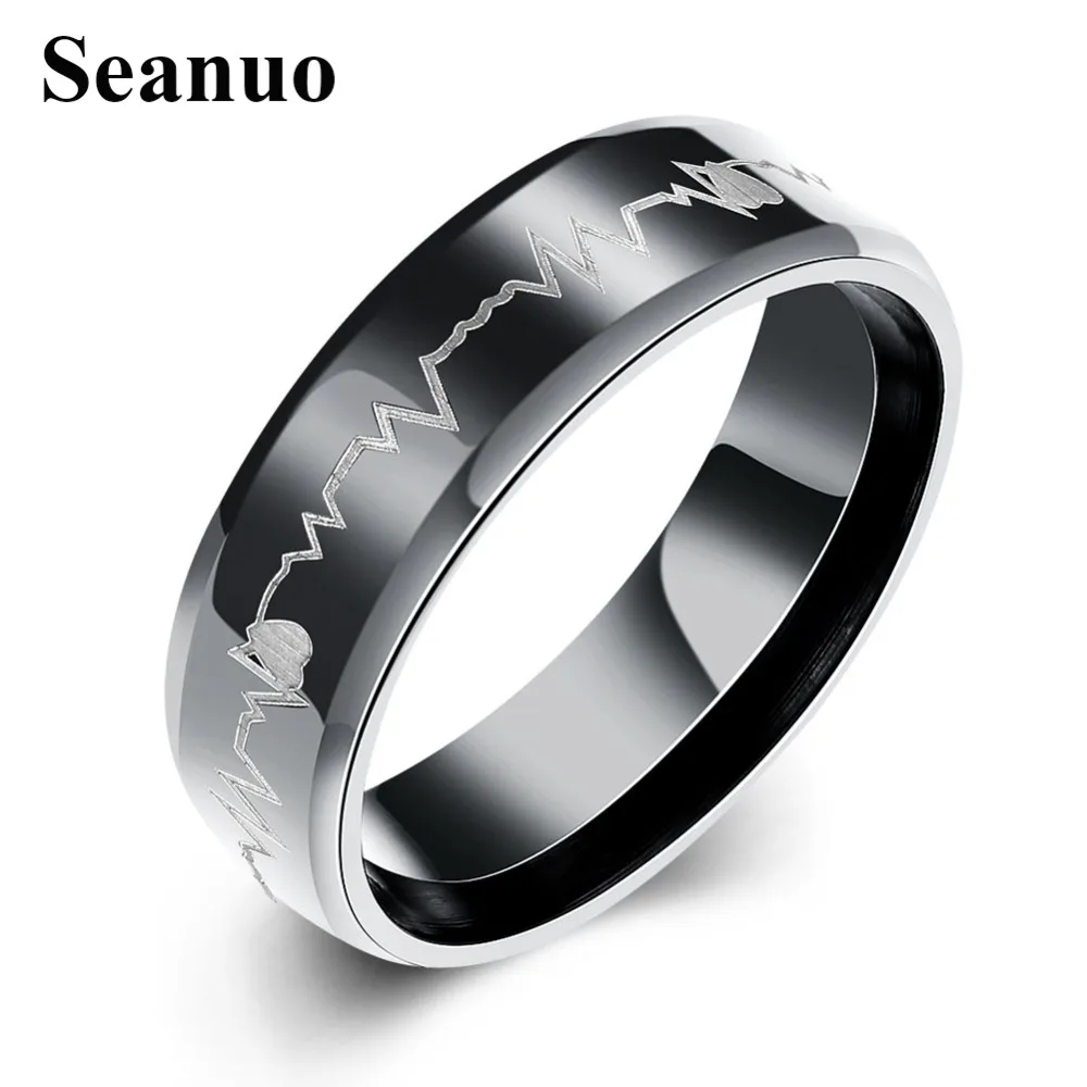 seanuo 2017 men black silver ripple ring bijoux fashion brand white gold color stainless steel male party wedding sport ring hot - Male Wedding Rings seanuo 2017 men black silver ripple ring bijoux fashion brand white gold color stainless steel male party wedding sport ring hot - Male Wedding Rings