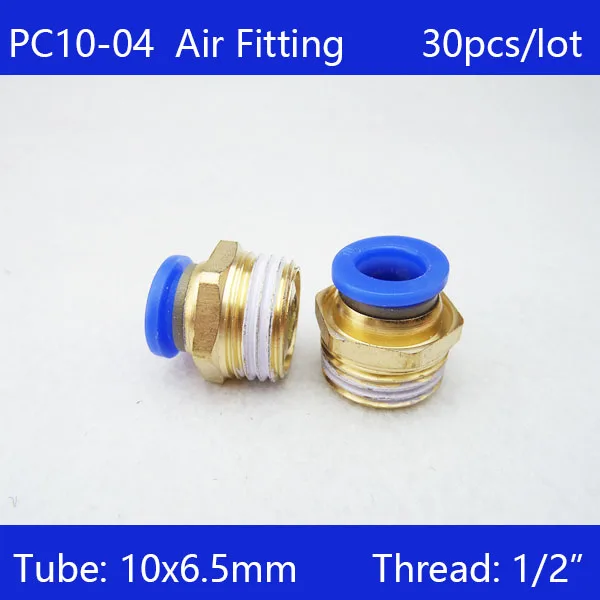 

Free shipping 30pcs BSPT PC10-04, 10mm to 1/2' Pneumatic Connectors male straight one-touch fittings