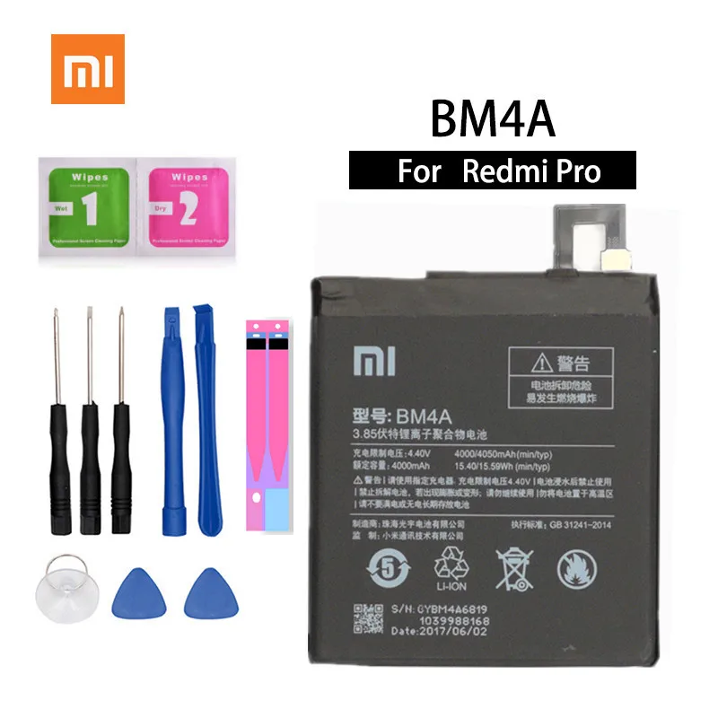 Original xiaomi phone original battery 4000mAh BM4A mobile for millet red rice Redmi Pro + tools | Мобильные телефоны и