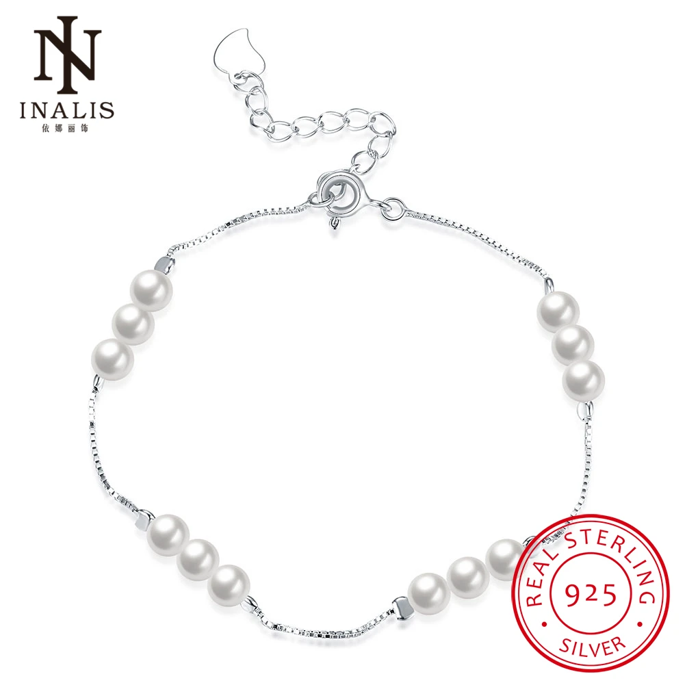 

INALIS Charm Bracelet Pearl Jewelry Pearl High Quality Heart 925 Sterling Silver Pearl Bracelets For Women Girl Gift