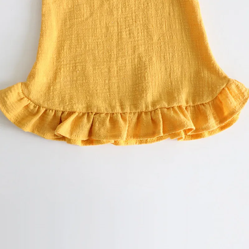 Girls Shirts Kids Blouses Summer Linen Cotton Lace Ruffle Sleeve Clothes