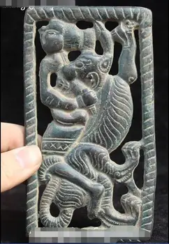 

5" Old China Bronze Beauty Pretty Girls Belle Tiger Beast Statue Amulet Pendant