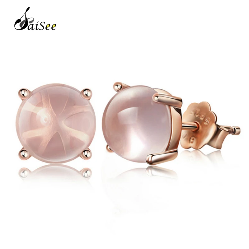 

SAISEE Unique Pink Ross Quartz Studs Earrings For Women Fashion Jewelry Wholesale Free Shipping