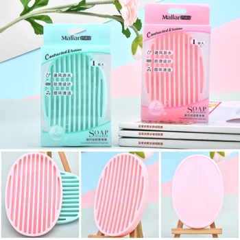 

Oval Shape Silicon Soap Saver Soap Dish Plate Holder Tray Drain Soap Box Storage Container Tool