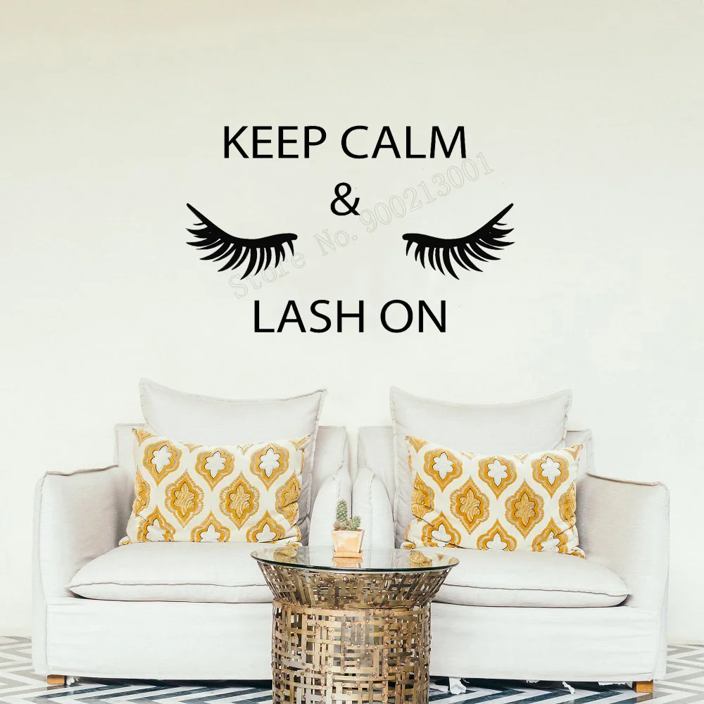 

Art Salon Sticker Keep Calm Lash On Wall Sticker Beauty Salon Eyelashes Quotes Room Poster Removeable Mural Decal LY49