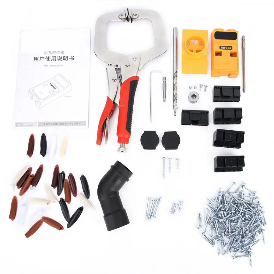 

Dust Absorption Pipe Connector Pocket Hole Punch Locator Drill Guide Fixture Kit Jig Step Drill Bit Punching Woodworking Tool