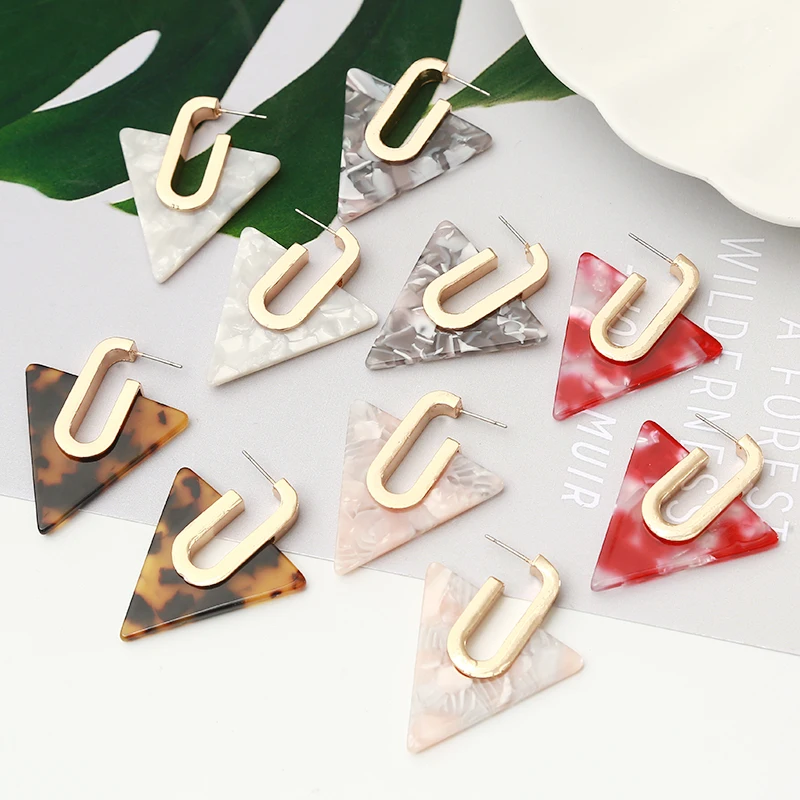 

Fashion Colorful Leopard Acrylic Dangle Earring for Women Gold Triangle Geometry Resin Statement Hanging Earring Za Brincos