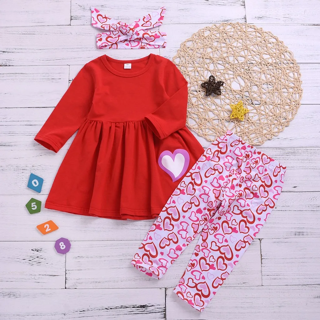 

MUQGEW Infant Baby Clothes Girl Boy Valentine's Day Deer Romper Print Pants Headwear Children Kids Clothes Outfits Set 3Pcs