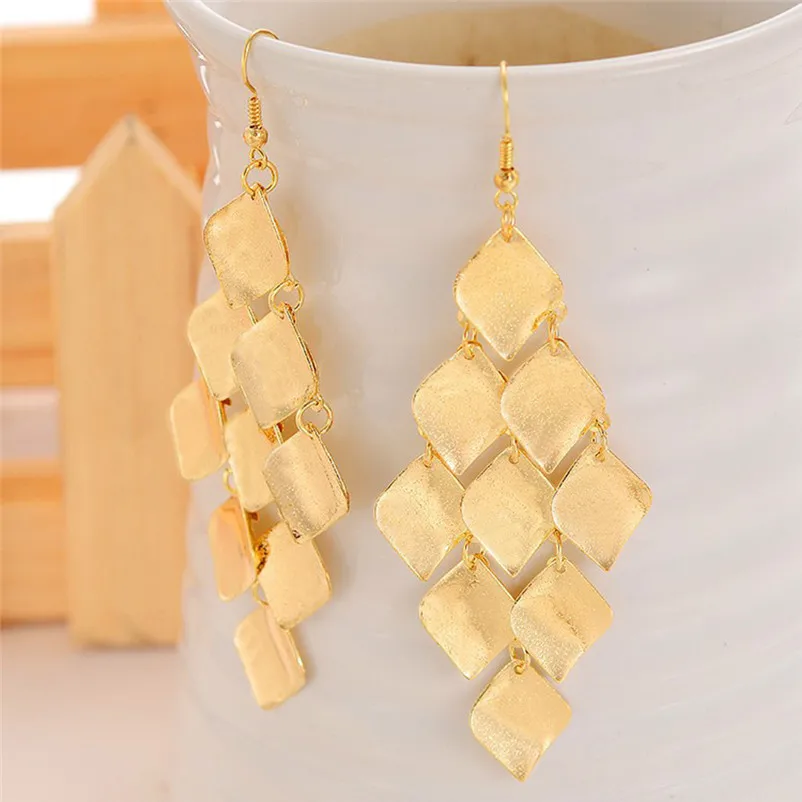 2018 Trendry Earrings for Women Exaggerated Metal Sequins Long Drop Earring For Women Hook Statement Jewelry Brincos J11#N (2)