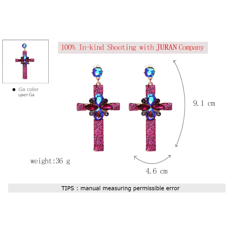 JURAN, женские Модные Винтажные хрустальные золотые серьги с крестом, милые Металлические Серьги с драгоценными камнями, свисающие серьги для женщин, аксессуары Brincos
